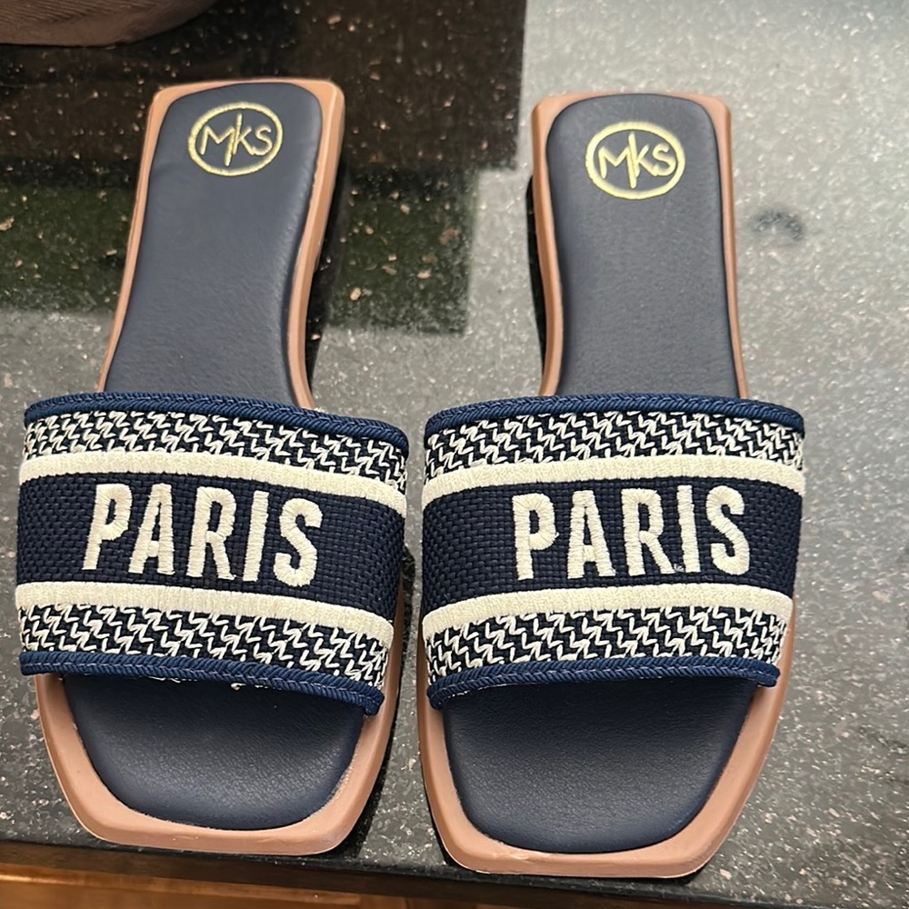 MKS Paris Navy and Cream Sandals